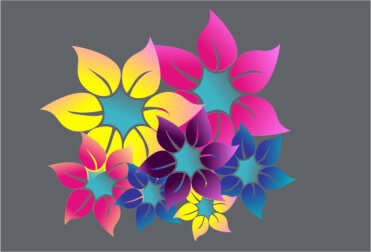 grahic design of colorful flowers on a gray background