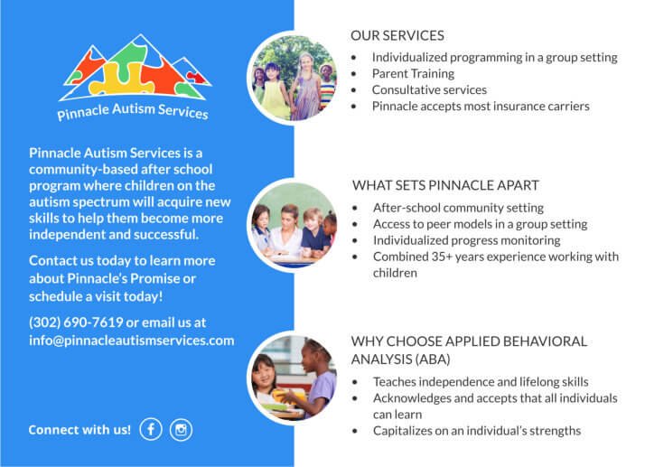 pinnacle autism services postcard back with information