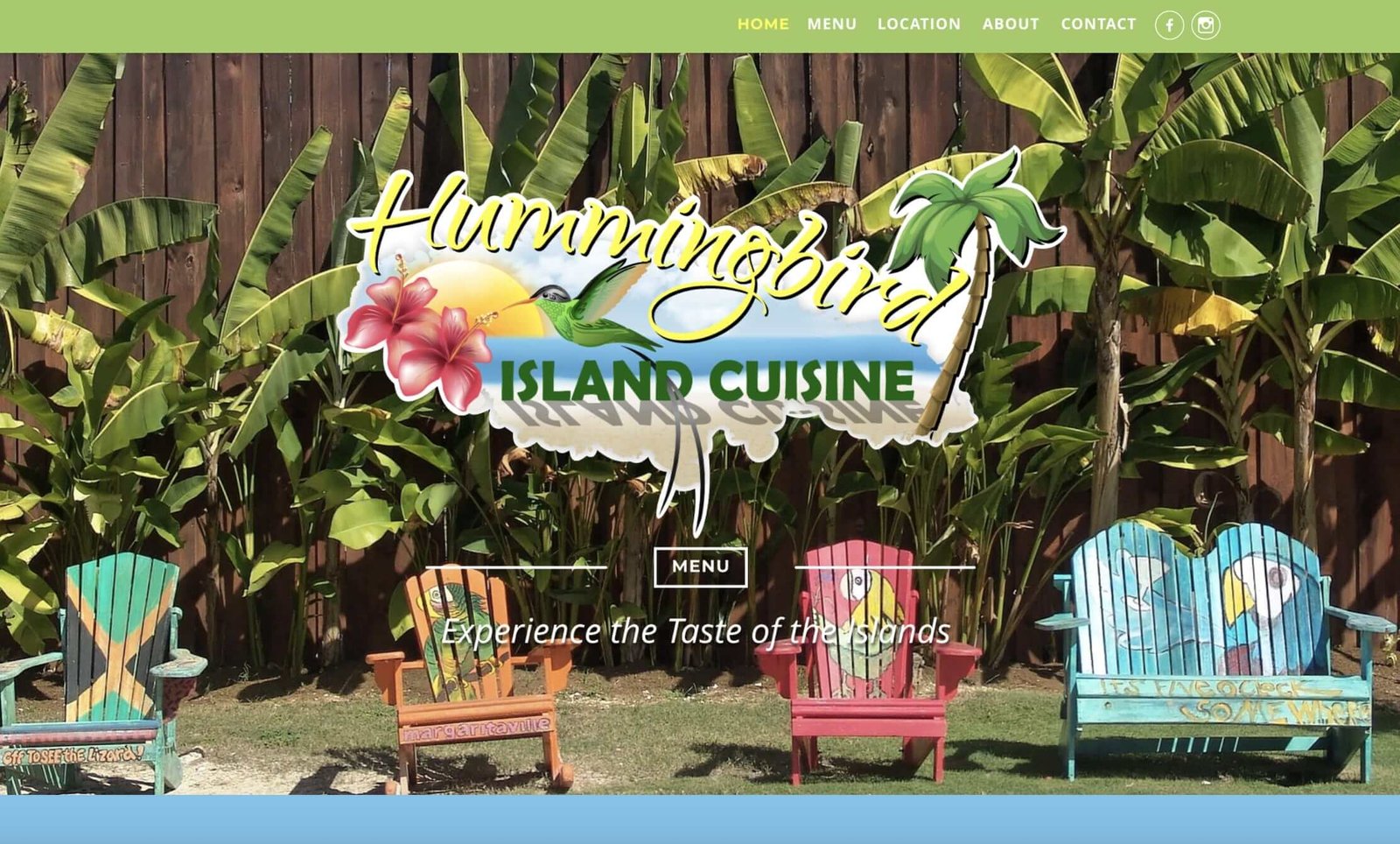 hummingbird island cuisine homepage with logo
